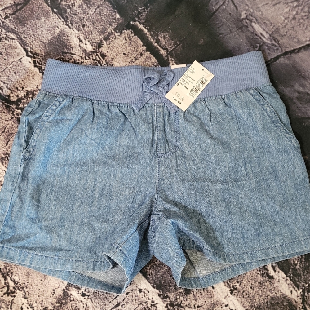 Girls semi light wash denim shorts drawstring the children's place bnwt